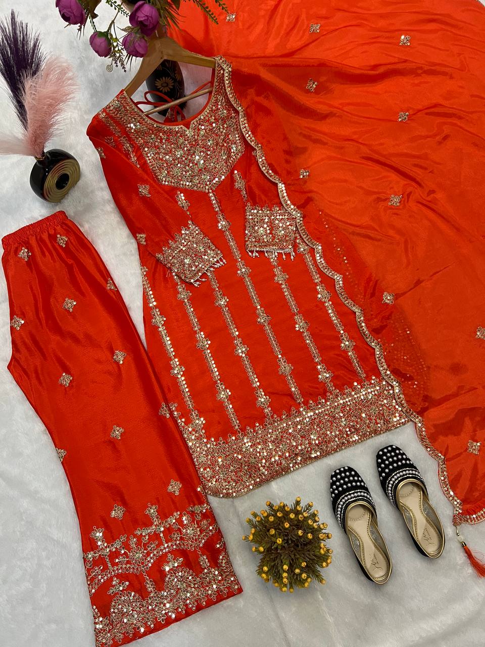 Royal Cerulean Silver-Embroidered Sharara Set